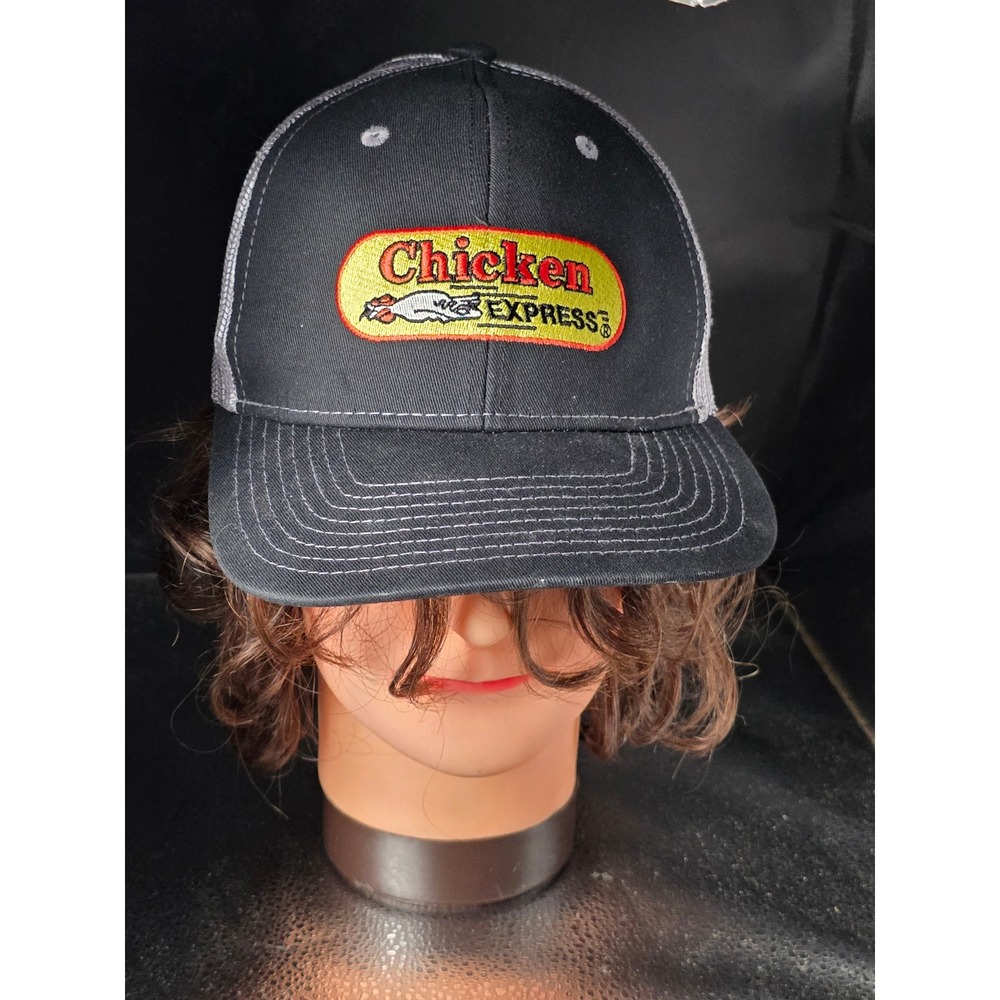 Mens Hat OSFM Black Trucker Mesh Snapback Patch Promo Cap Chicken Express